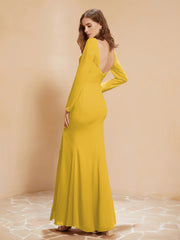 V-neck Pleated Mermaid Chiffon Dress With Silt Marigold