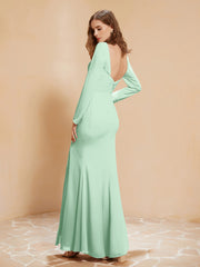 V-neck Pleated Mermaid Chiffon Dress With Silt Mint Green