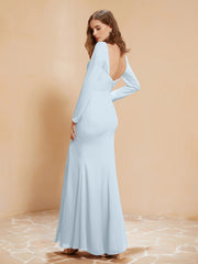 V-neck Pleated Mermaid Chiffon Dress With Silt Mist