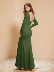 V-neck Pleated Mermaid Chiffon Dress With Silt Moss Plus Size