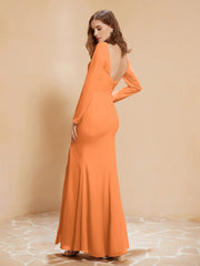 V-neck Pleated Mermaid Chiffon Dress With Silt Orange