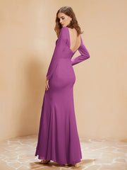 V-neck Pleated Mermaid Chiffon Dress With Silt Orchid Plus Size