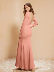 V-neck Pleated Mermaid Chiffon Dress With Silt Papaya