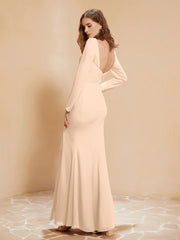 V-neck Pleated Mermaid Chiffon Dress With Silt Peach