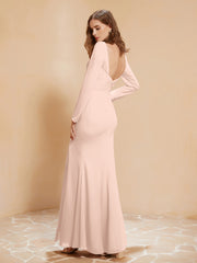 V-neck Pleated Mermaid Chiffon Dress With Silt Pearl Pink