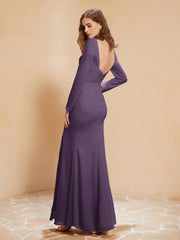 V-neck Pleated Mermaid Chiffon Dress With Silt Plum
