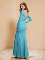 V-neck Pleated Mermaid Chiffon Dress With Silt Pool Plus Size