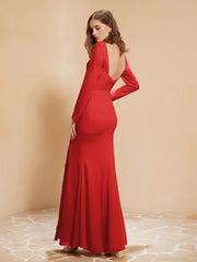 V-neck Pleated Mermaid Chiffon Dress With Silt Red Plus Size