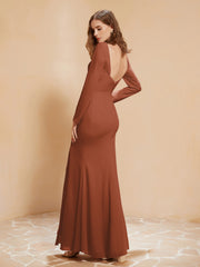 V-neck Pleated Mermaid Chiffon Dress With Silt Rust
