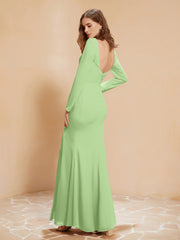 V-neck Pleated Mermaid Chiffon Dress With Silt Sage Plus Size