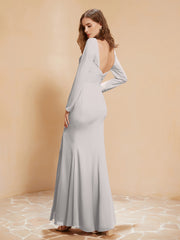 V-neck Pleated Mermaid Chiffon Dress With Silt Silver
