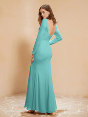 V-neck Pleated Mermaid Chiffon Dress With Silt Spa Plus Size