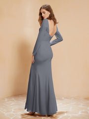 V-neck Pleated Mermaid Chiffon Dress With Silt Steel Grey Plus Size