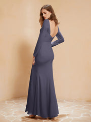 V-neck Pleated Mermaid Chiffon Dress With Silt Stormy Plus Size