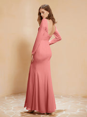 V-neck Pleated Mermaid Chiffon Dress With Silt Sunset
