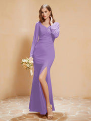 V-neck Pleated Mermaid Chiffon Dress With Silt Tahiti Plus Size