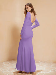 V-neck Pleated Mermaid Chiffon Dress With Silt Tahiti Plus Size