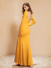 V-neck Pleated Mermaid Chiffon Dress With Silt Tangerine