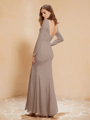 V-neck Pleated Mermaid Chiffon Dress With Silt Taupe Plus Size