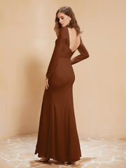 V-neck Pleated Mermaid Chiffon Dress With Silt Terracotta