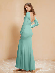 V-neck Pleated Mermaid Chiffon Dress With Silt Turquoise