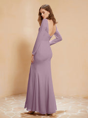 V-neck Pleated Mermaid Chiffon Dress With Silt Vintage Mauve