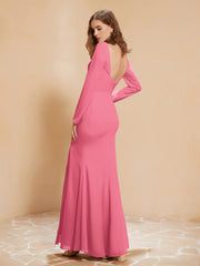 V-neck Pleated Mermaid Chiffon Dress With Silt Watermelon