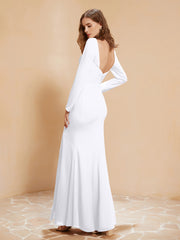 V-neck Pleated Mermaid Chiffon Dress With Silt White