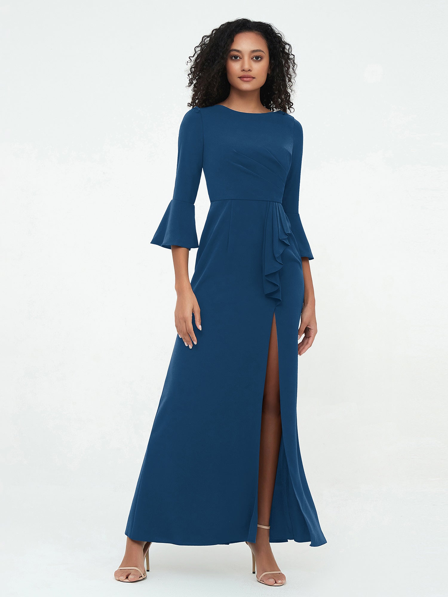Mermaid Sexy Trumpet Sleeves Dresses with Slit-Ink Blue Plus Size ...