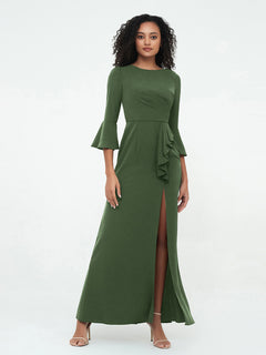 Mermaid Sexy Trumpet Sleeves Dresses with Slit-Olive Green