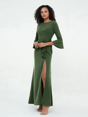 Mermaid Sexy Trumpet Sleeves Dresses with Slit-Olive Green Plus Size