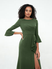 Mermaid Sexy Trumpet Sleeves Dresses with Slit-Olive Green Plus Size