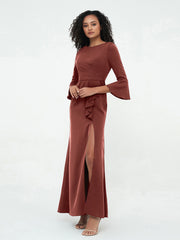 Mermaid Sexy Trumpet Sleeves Dresses with Slit-Terracotta