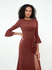 Mermaid Sexy Trumpet Sleeves Dresses with Slit-Terracotta