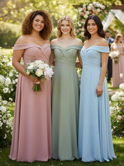 Off-the-Shoulder Circle Skirt Dress with Pockets-Dusty Sage