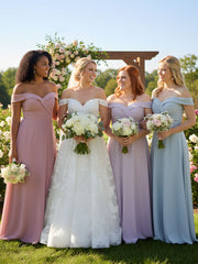 Off-the-Shoulder Circle Skirt Dress with Pockets-Dusty Sage