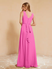 Pleated V-neck Chiffon A-line Dress With Bow Azalea