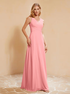 Pleated V-neck Chiffon A-line Dress With Bow Flamingo