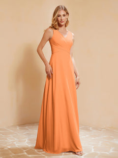 Pleated V-neck Chiffon A-line Dress With Bow Orange