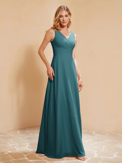 Pleated V-neck Chiffon A-line Dress With Bow Peacock Plus Size