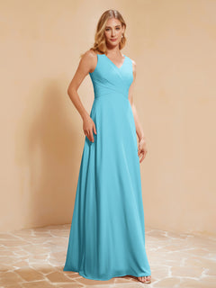 Pleated V-neck Chiffon A-line Dress With Bow Pool