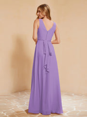 Pleated V-neck Chiffon A-line Dress With Bow Tahiti Plus Size