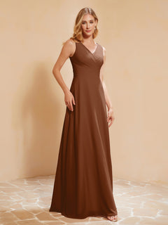 Pleated V-neck Chiffon A-line Dress With Bow Terracotta Plus Size