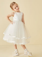 Simple Satin Tank Flower Girl Dress with Tulle Skirt