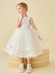 Simple Satin Tank Flower Girl Dress with Tulle Skirt
