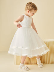 Simple Satin Tank Flower Girl Dress with Tulle Skirt