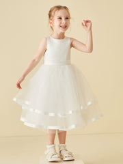 Simple Satin Tank Flower Girl Dress with Tulle Skirt