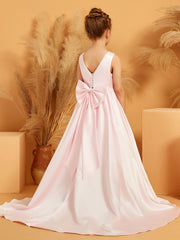 A-Line Bow Satin Dress with Pearl Blushing Pink