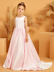 A-Line Bow Satin Dress with Pearl Blushing Pink