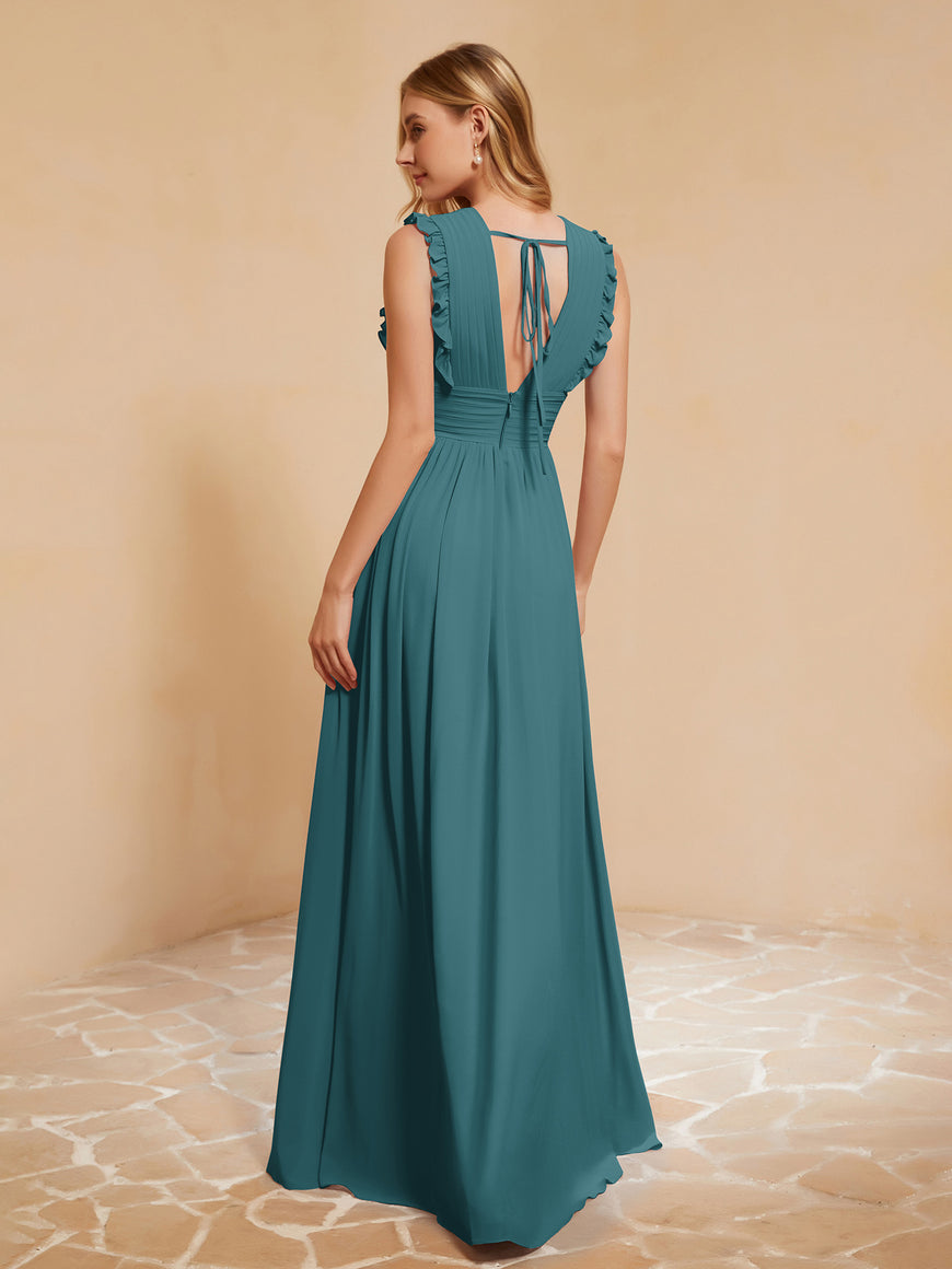 Chic Off-the-shoulder Pleated Sheath Slit Dress Peacock main image 1